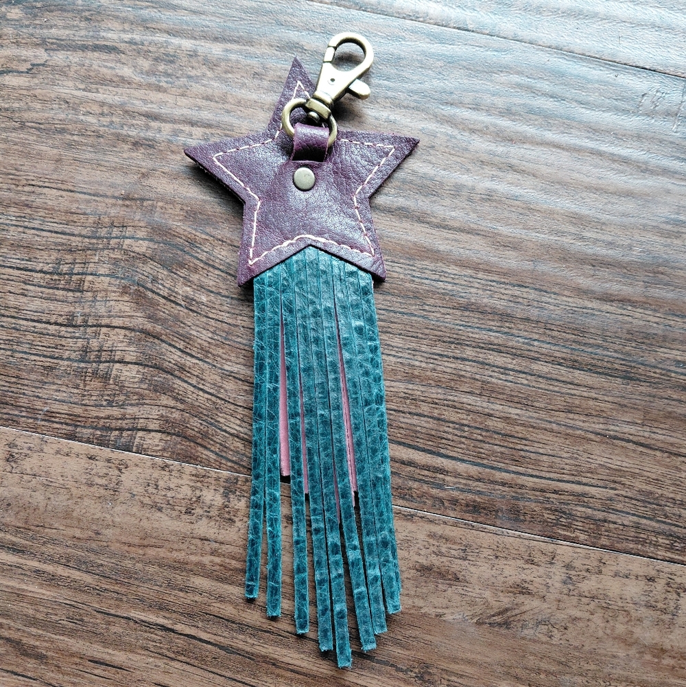 Portland Leather Austin Star Tassel Keychain - Plum, Foxglove, Lagoon - Picture 2 of 2